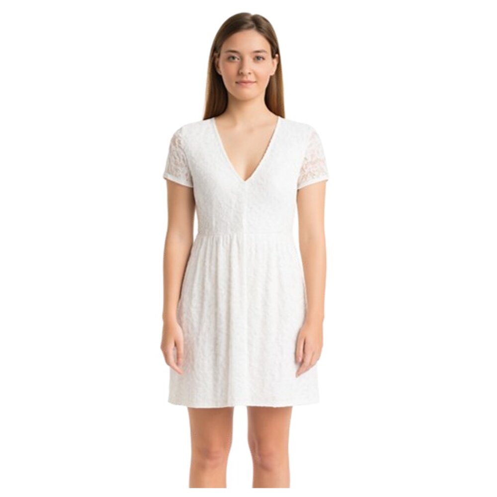 Show Me Your MuMu White Lace Short Sleeve Dress Medium